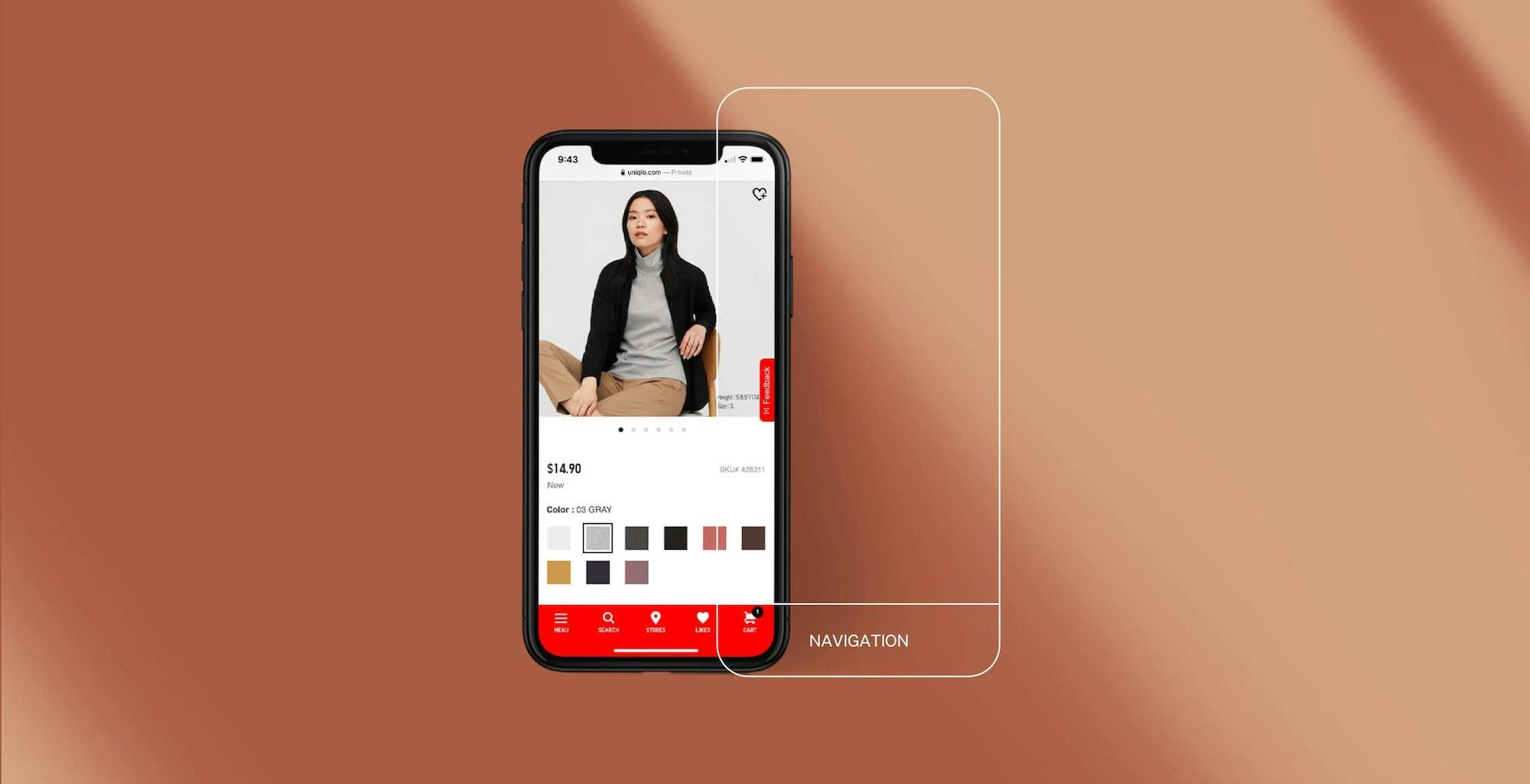 UNIQLO.com color selector displayed on a smartphone